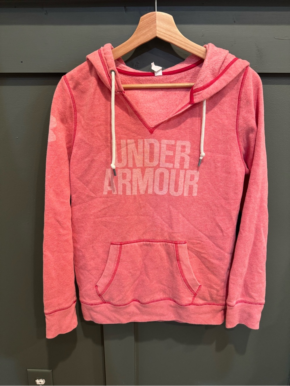 Under Armour Women's Coral Pink V‑Neck Hoodie Sweatshirt